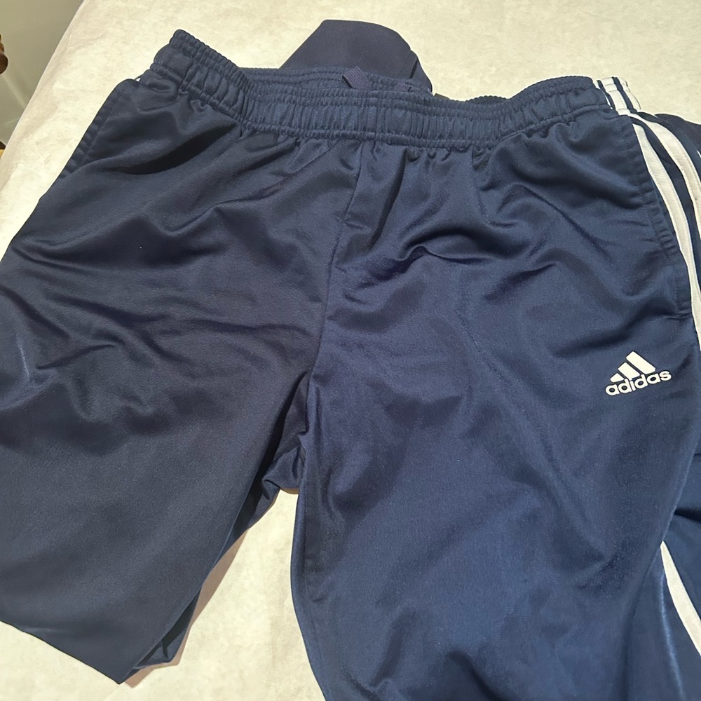 Adidas Men's Navy Joggers with White Stripes
